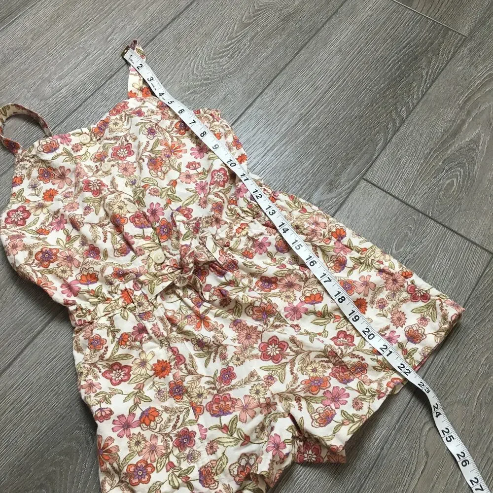 Old Navy Girls Romper Cream Floral Decorative Shoulder Tie Cami Romper Size 8 M
